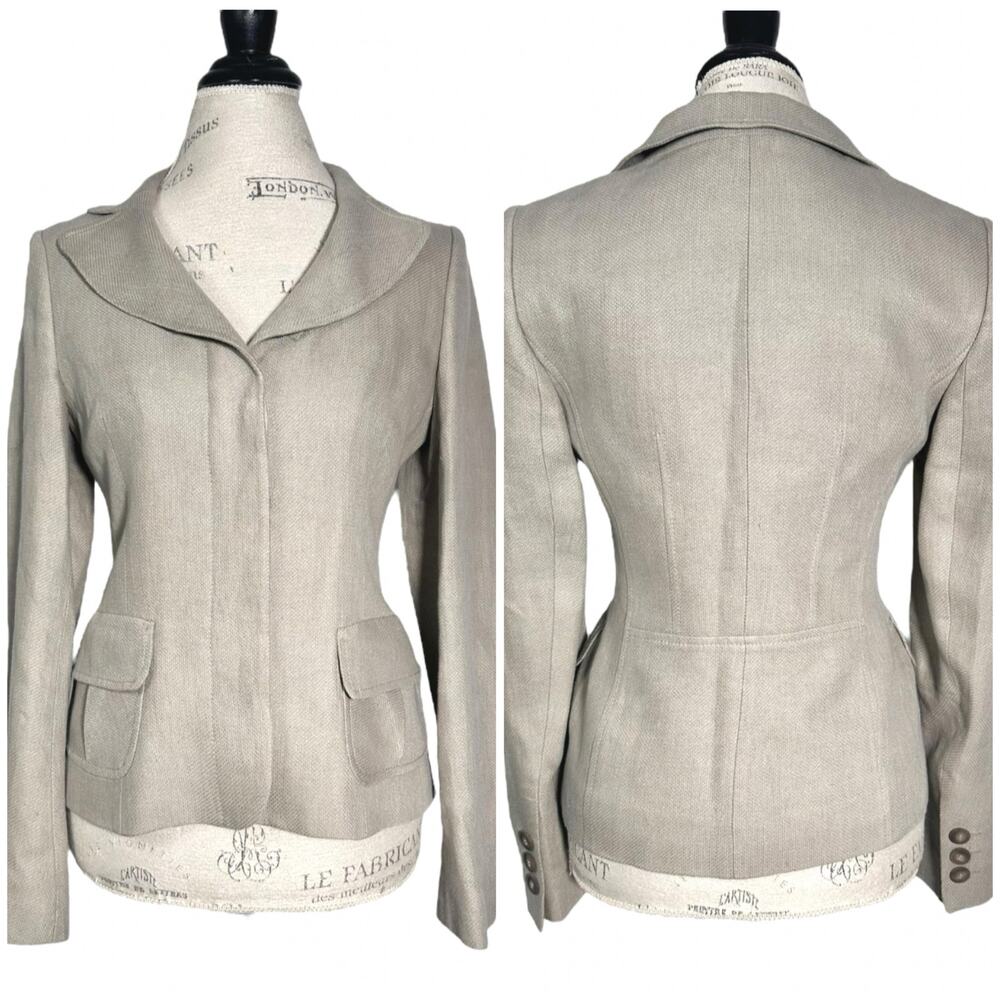 Hobbs London | Women | Flax Linen Stone Sleek Business Casual Blazer | Size 10